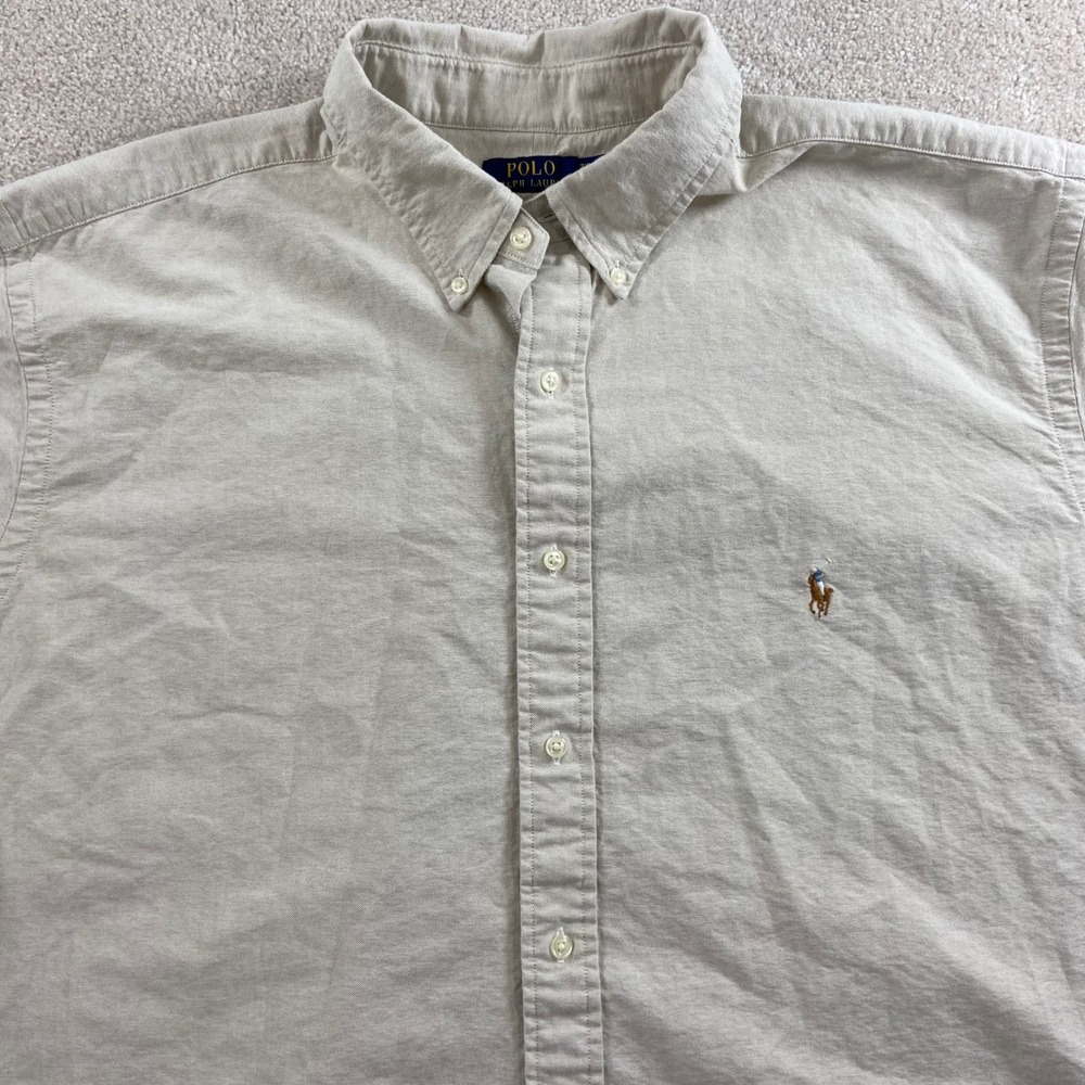 Polo Ralph Lauren Button Down Mens 2XLT Beige Short Sleeve Oxford Classic Fit
